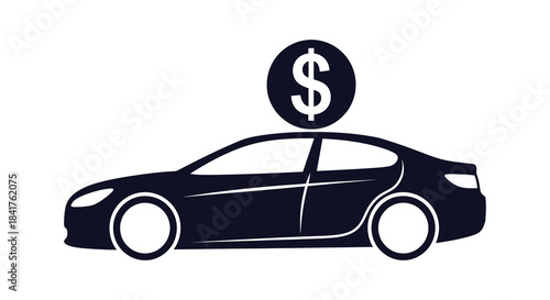 A sleek car form with a dollar sign above it presenting a financial concept silhouette
