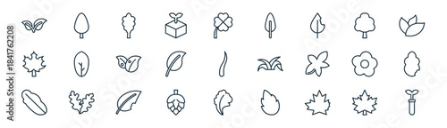 linear leaf icon pack. vector thin line icons collection such as leaf, leaf, plant, tree, test tube