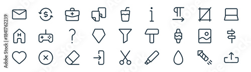 linear ui essential icon pack. vector thin line icons collection such as firework, investment, first aid,  , diamond, direction, cut, up