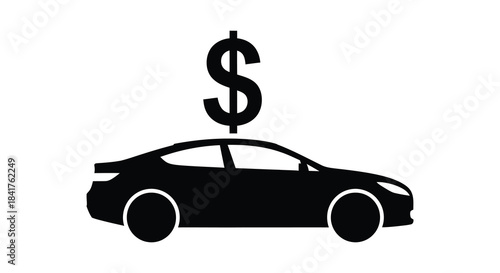 A sleek car with a dollar sign above it presented as a striking black silhouette