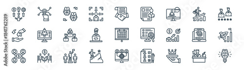 linear career and leadership icon pack. vector thin line icons collection such as scientist, controls, knowledge transfer, career, developer, boost, remote working, innovative