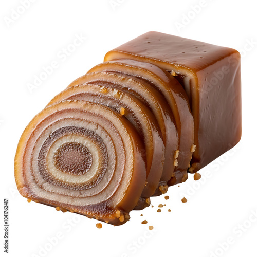 Delicious swiss roll cake slice with cream filling isolated on transparent background