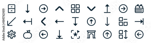 linear ui icon pack. vector thin line icons collection such as sort, down, right, right align, left, right align, animated, left
