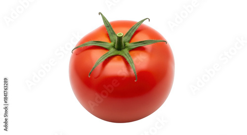 Fresh red tomato with green leaves isolated on transparent background