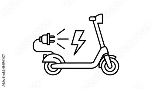 Electric scooter charging with plug and lightning bolt isolated on
