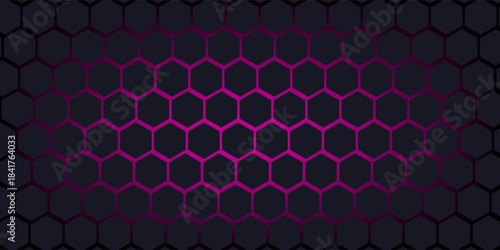 Dark gray and red horizontal hexagonal technology abstract vector background. red bright energy flashes under hexagon in futuristic modern technology wide banner.Eps10