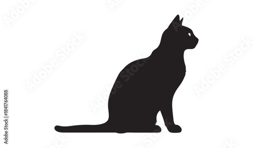 Black cat silhouette sitting isolated on