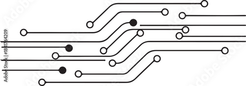 Black Circuit Board Lines and Circles on White technology electronics
