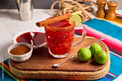 Fotografía Michelada, typical mexican cocktail made with beer and tomato juice