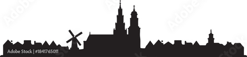 Haarlem with Netherlands Skyline Silhouette. design Vector black silhouette