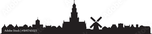 Haarlem with Netherlands Skyline Silhouette. design Vector black silhouette