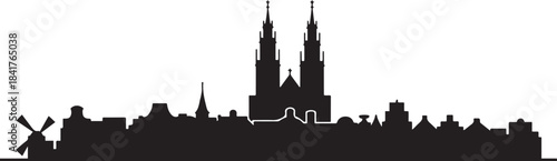 Haarlem with Netherlands Skyline Silhouette. design Vector black silhouette