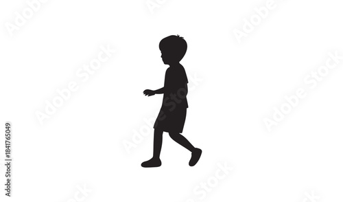 Silhouette of a young child walking alone isolated on