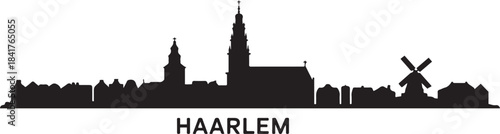Haarlem with Netherlands Skyline Silhouette. design Vector black silhouette
