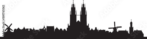 Haarlem with Netherlands Skyline Silhouette. design Vector black silhouette