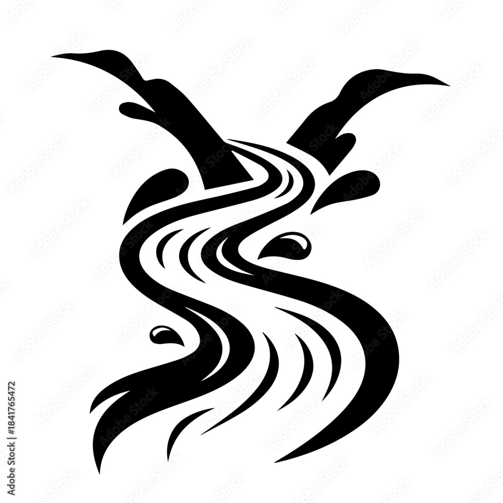Obraz premium Black tribal vector illustration of an eagle silhouette logo tattoo design with wing pattern and water element