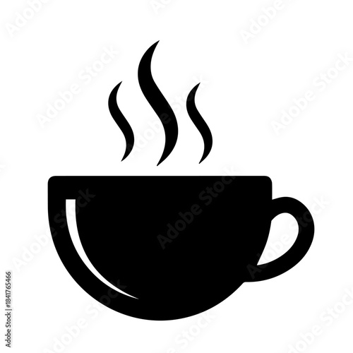A vector icon of a hot coffee mug with steam, symbolizing a warm espresso or cappuccino break