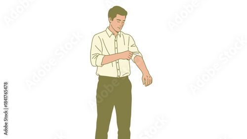 Man rolling up his sleeves vector illustration on white background, modern style
