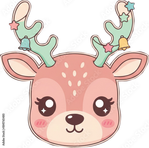 Cute pink reindeer head with festive antlers