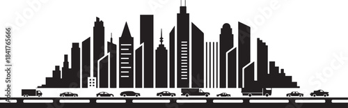 Highway Street with Skyscrapers City. design Vector black silhouette