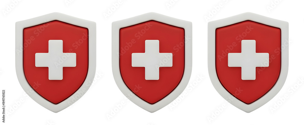 Fototapeta premium Red Medical Shield Cross Transparent PNG Icon