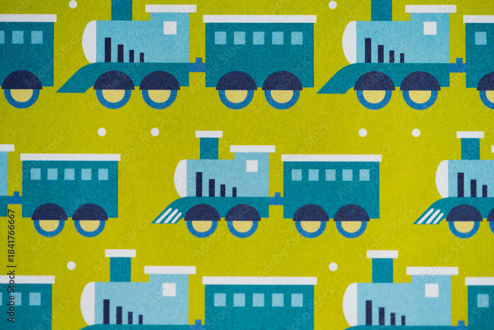Cute Cartoon Train and Carriage Seamless Pattern Background, Adorable Flat Design Toy Steam Engine Background for Nursery Decor