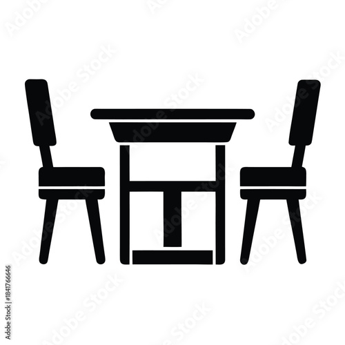 Table and dining chairs icon solid minimalist flat vector design