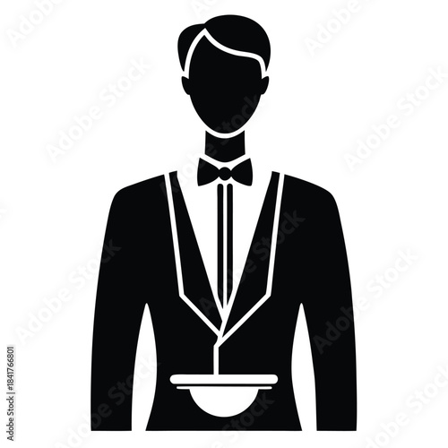 Waiter icon person serving table solid minimalist flat vector illustration