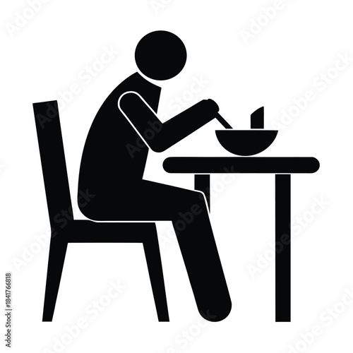 Eating person icon at table solid minimalist flat vector illustration