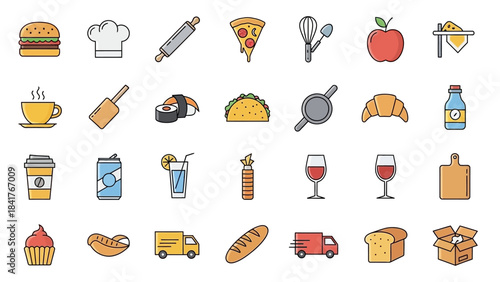 A Big bundle of Food icon set. filled icons such as, food, healthy food, celebration cake, fodder, triangular pizza slice, hamburger and more 