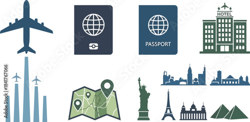 A big bundle of Navigation vector icon set. passport, clock,  camera. Pinpoint, map search, transport, navigator - stock vector