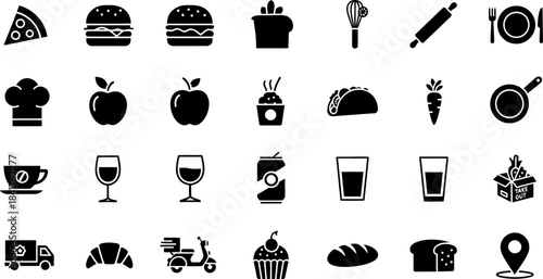 A Big bundle of Food icon set. filled icons such as, food, healthy food, celebration cake, fodder, triangular pizza slice, hamburger and more 