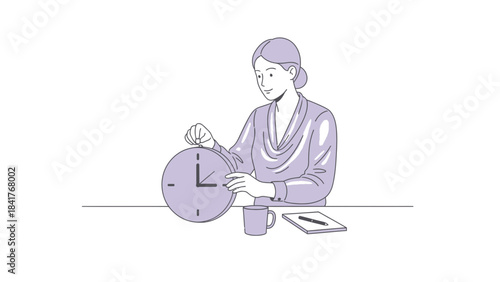 Woman Setting Clock Illustration Representing Time Management Schedule and Punctuality