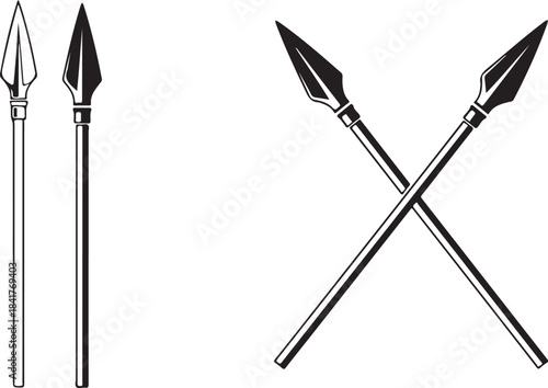 Two Ancient Spears Standing Upright And Two Crossed Spears weapon warrior