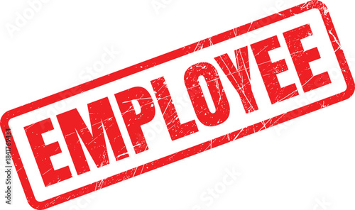 A textured red grunge rubber stamp prominently displaying the word EMPLOYEE on a bright white background