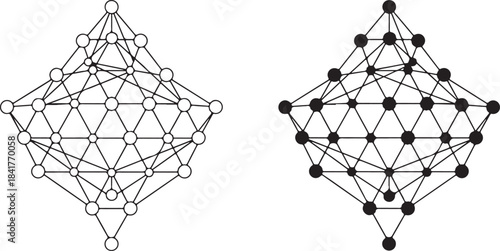Two Geometric Network Structures One White Filled One Black Filled abstract connection
