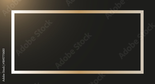 Golden rectangular frame with subtle light glow, elegant minimalist luxury border element isolated vector illustration on dark background template.