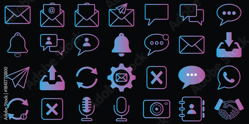 Vector Email and Chat Icon Collection, Envelope, SMS, Bubble, and Contact Signs for App UI. email icon. mail symbol for app. Envelope icon outline pictogram isolated. newsletter web buttons. mail icon