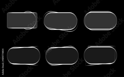 Light frame liquid glass, glass panel set for mobile and web apps, and tech board frame in futuristic style. HUD element interface, illustration. 