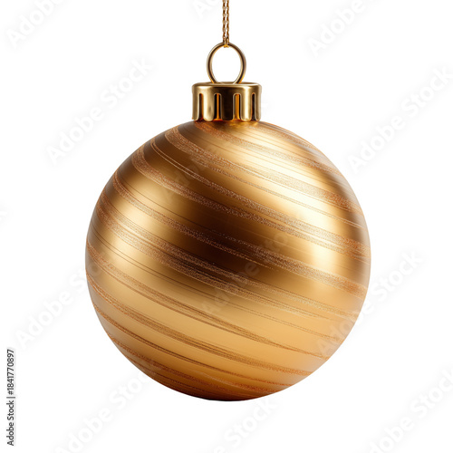 Brushed Metallic Gold Christmas Bauble — Linear Finish (Isolated on White)
