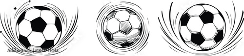 Energetic soccer ball doodle featuring swift motion lines emphasizing hand drawn sporty action theme