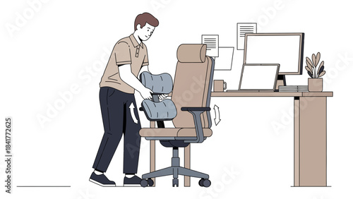 Business Person Adjusting Ergonomic Chair in Office for Wellness and Comfort