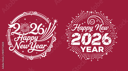high quality silhouettes of stylized vector 2026 Happy New Year logo