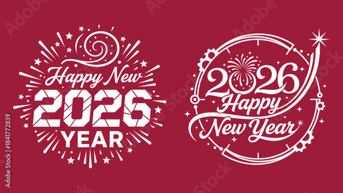 high quality silhouettes of stylized vector 2026 Happy New Year logo