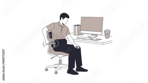 Illustration of a man adjusting the lumbar support or back of an office chair