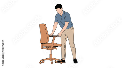 Illustration of a Man Arranging or Adjusting an Office Chair against a White Background