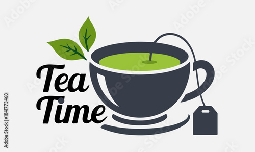 Tea Time Logo, Minimalist Green Tea Cup and Leaf Design, tea logo, green tea logo, minimalist logo, tea cup logo, tea bag logo, flat design logo, modern tea branding, clean design, simple logo, png, 