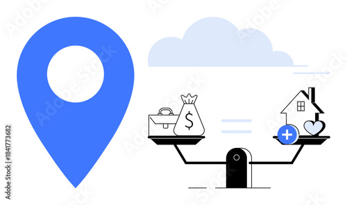 Equality concept. Equality in wealth distribution, location-based living, and balanced priorities. Equality ensuring fair resources for housing, income, and health. For finance, real estate social