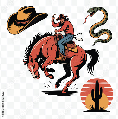 Wild West Rodeo Cowboy Set Elements