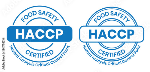 HACCP Hazard Analysis Critical Control Points, Food Safety system, logo, badge, icon, sticker, label, emblem, stamp, symbol, green, golden, flat vector, isolated illustration. HACCP Certified.